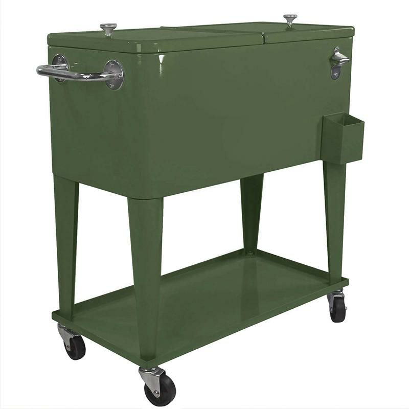 カート型クーラーボックス76Lカーキ栓抜き付Clevr80QuartQtRollingCoolerIceChestCartforOutdoorPatioDeckParty,HunterGreenRetro,PortableBackyardPartyBarColdDrinkBeverageTubTrolley,WheelswithShelf,Stand&BottleOpener