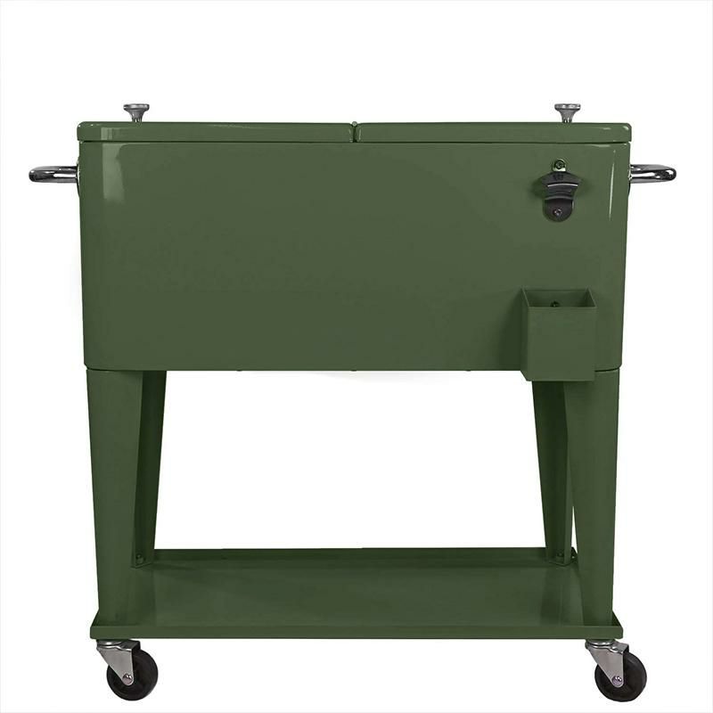 カート型クーラーボックス76Lカーキ栓抜き付Clevr80QuartQtRollingCoolerIceChestCartforOutdoorPatioDeckParty,HunterGreenRetro,PortableBackyardPartyBarColdDrinkBeverageTubTrolley,WheelswithShelf,Stand&BottleOpener