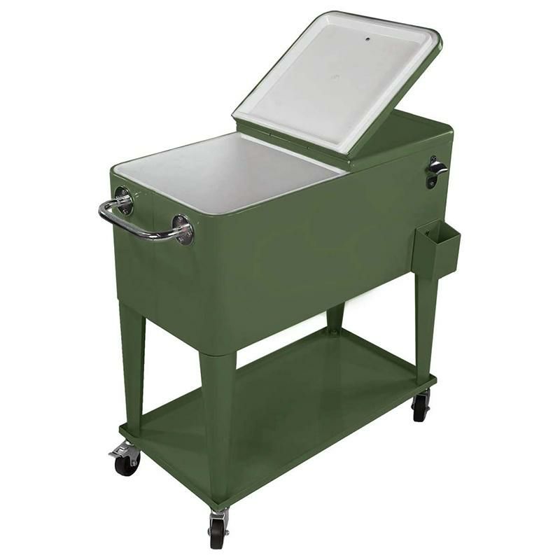 カート型クーラーボックス76Lカーキ栓抜き付Clevr80QuartQtRollingCoolerIceChestCartforOutdoorPatioDeckParty,HunterGreenRetro,PortableBackyardPartyBarColdDrinkBeverageTubTrolley,WheelswithShelf,Stand&BottleOpener