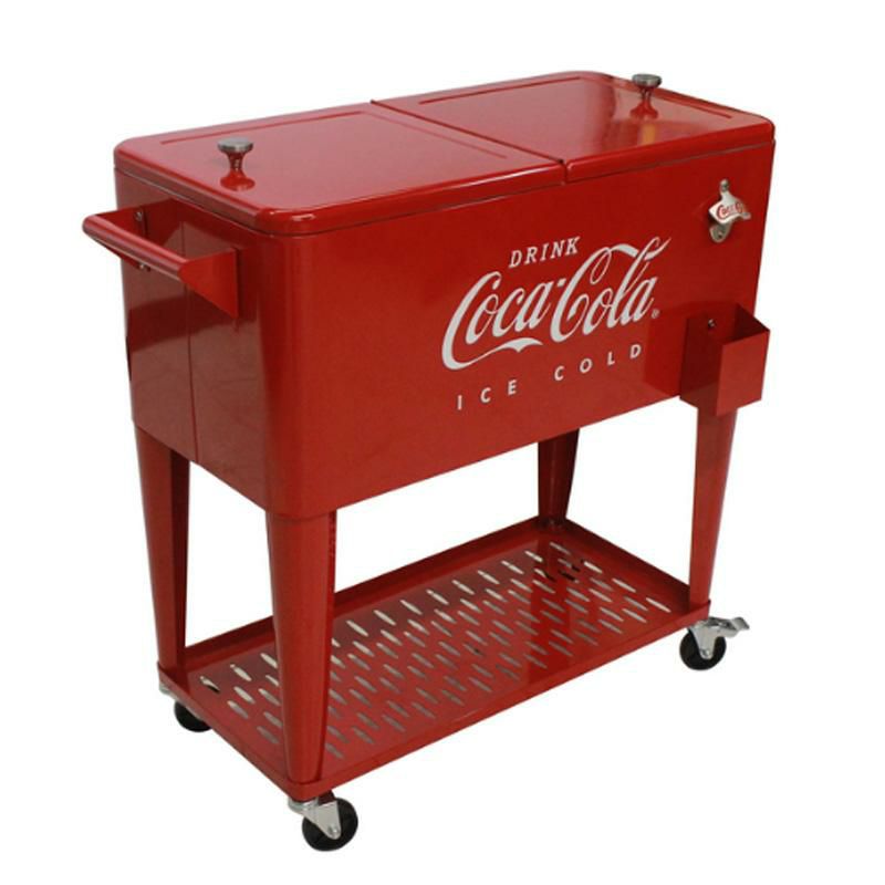 コカコーラカート型クーラーボックス76Lキャスター栓抜きトレー付レッドレトロLEIGHCOUNTRYCoca-ColaEmbossed"ICECOLD"80qt.CoolerwithTrayCP98126