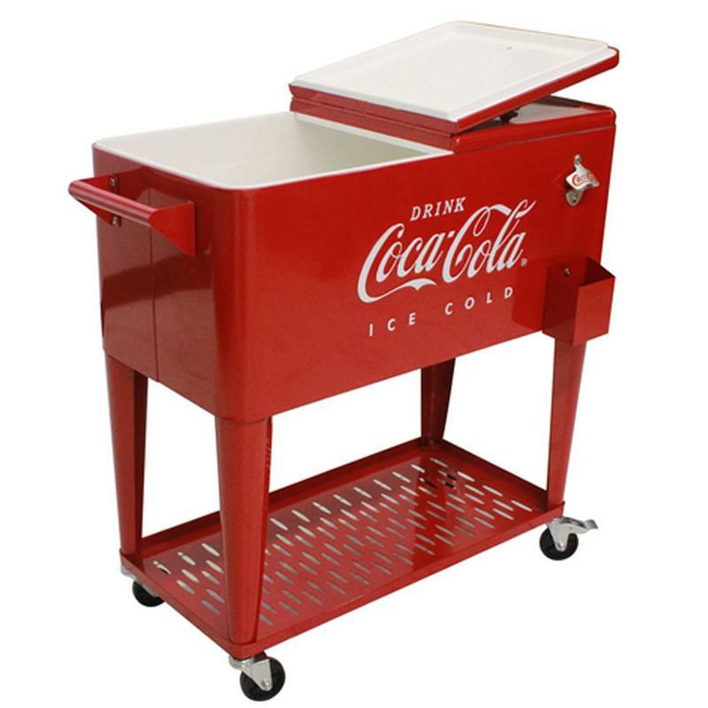 コカコーラカート型クーラーボックス76Lキャスター栓抜きトレー付レッドレトロLEIGHCOUNTRYCoca-ColaEmbossed"ICECOLD"80qt.CoolerwithTrayCP98126