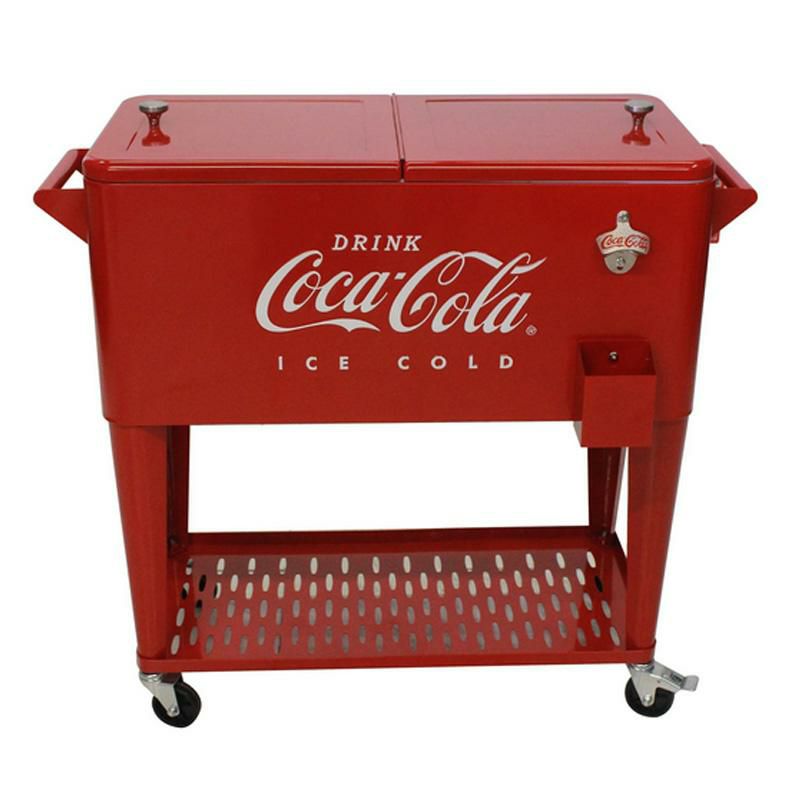 コカコーラカート型クーラーボックス76Lキャスター栓抜きトレー付レッドレトロLEIGHCOUNTRYCoca-ColaEmbossed"ICECOLD"80qt.CoolerwithTrayCP98126