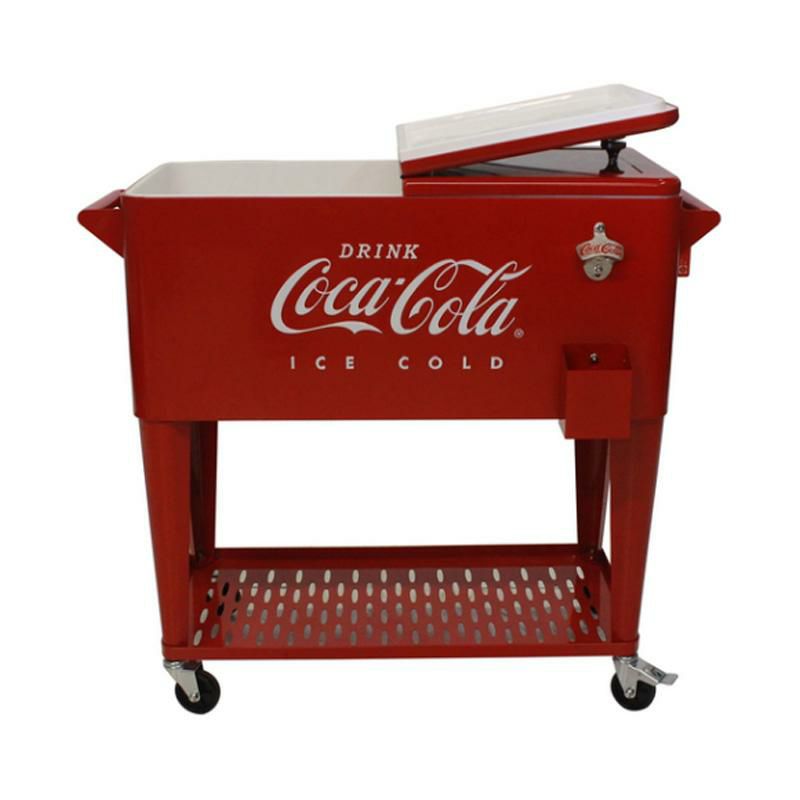 コカコーラカート型クーラーボックス76Lキャスター栓抜きトレー付レッドレトロLEIGHCOUNTRYCoca-ColaEmbossed"ICECOLD"80qt.CoolerwithTrayCP98126