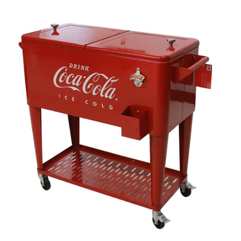 コカコーラカート型クーラーボックス76Lキャスター栓抜きトレー付レッドレトロLEIGHCOUNTRYCoca-ColaEmbossed"ICECOLD"80qt.CoolerwithTrayCP98126