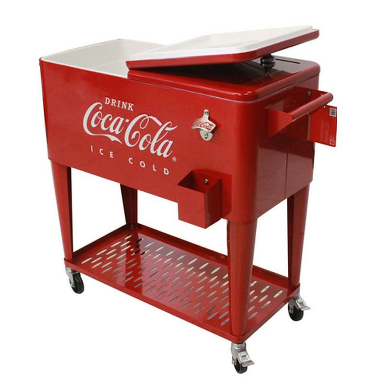 コカコーラカート型クーラーボックス76Lキャスター栓抜きトレー付レッドレトロLEIGHCOUNTRYCoca-ColaEmbossed"ICECOLD"80qt.CoolerwithTrayCP98126