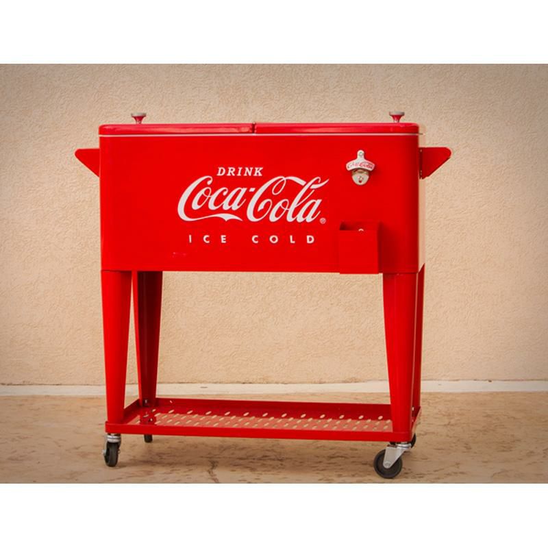 コカコーラカート型クーラーボックス76Lキャスター栓抜きトレー付レッドレトロLEIGHCOUNTRYCoca-ColaEmbossed"ICECOLD"80qt.CoolerwithTrayCP98126