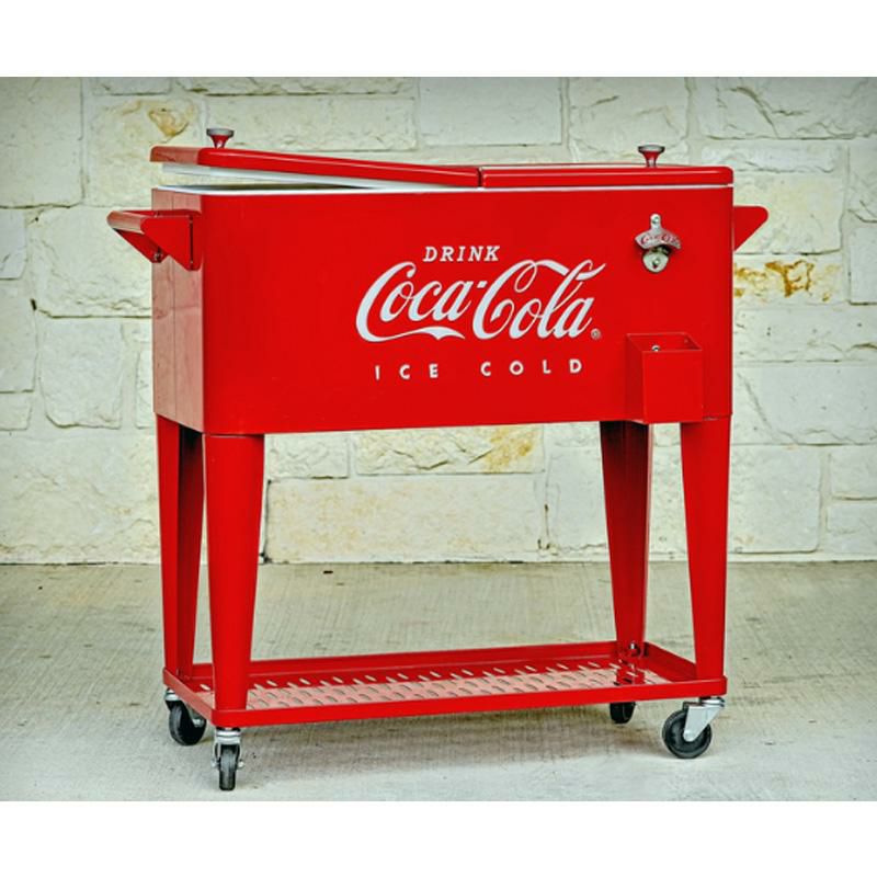 コカコーラカート型クーラーボックス76Lキャスター栓抜きトレー付レッドレトロLEIGHCOUNTRYCoca-ColaEmbossed"ICECOLD"80qt.CoolerwithTrayCP98126