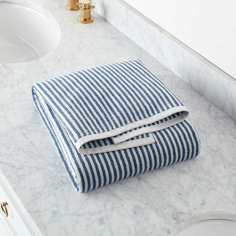 バスタオルストライプ柄69×140cmオーガニックコットンポルトガル製HemiOrganicBlueStripeBathTowelCrateandBarrelExclusive