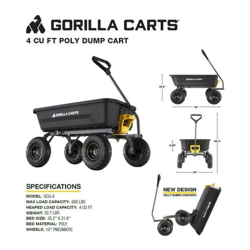 ガーデンワゴン 270kgまで ポリエステル ブラック 黒 ゴリラカート GORILLA CARTS cu. ft. Poly Garden  Dump Cart GCG-4 アルファエスパス