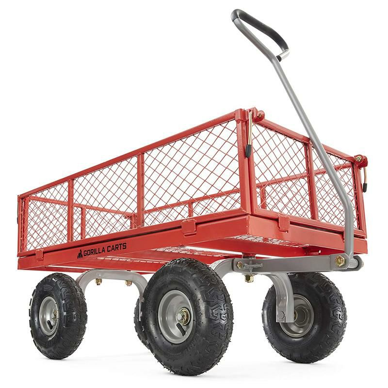 ガーデンワゴン 360kgまで スチール メッシュ サイド取り外し可 レッド 赤 ゴリラカート Gorilla Carts GOR800-COM  Steel Utility Cart with Removable Sides, 800-lbs. Capacity, Red アルファエスパス