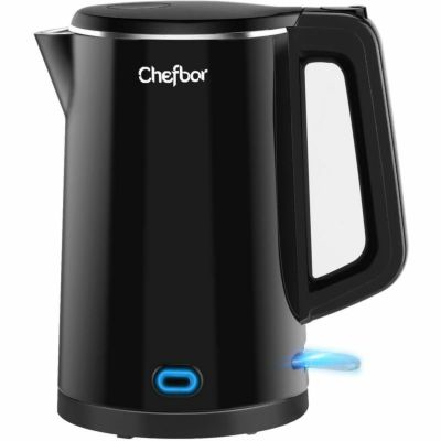 触れても熱くない 電気ケトル 1.5L 保温機能 ステンレス BPAフリー ブラック 黒 Chefbar Electric Kettle 1.5L with Keep-Warm Function, BPA-Free Double Wall Stainless Steel Electric Tea Kettle, Hot Water Ket