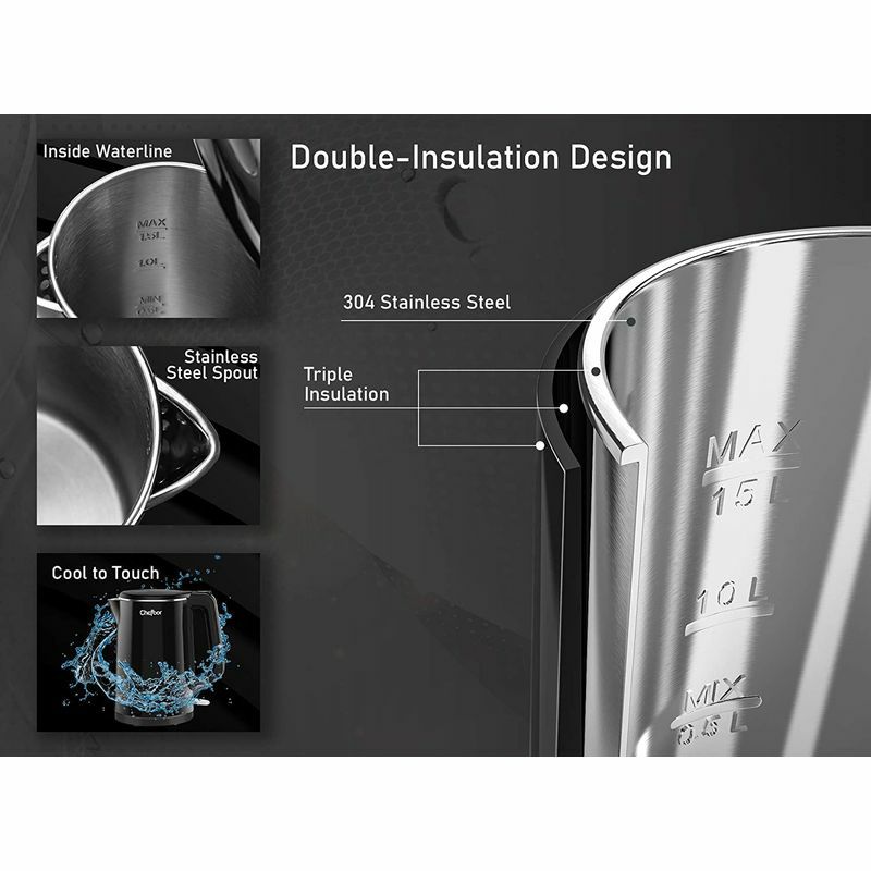 触れても熱くない電気ケトル1.7L魔法瓶保温温度調節ステンレスBPAフリーChefbarElectricKettle1.5LwithKeep-WarmFunction,BPA-FreeDoubleWallStainlessSteelElectricTeaKettle,HotWaterKettleElectricAutomaticShutOff家電