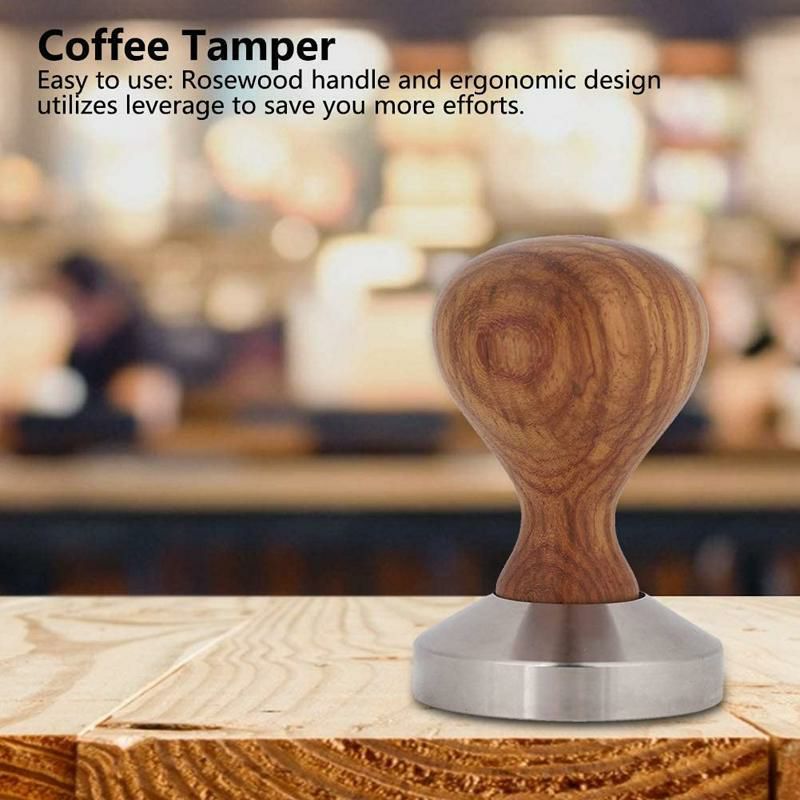 タンパーステンレス木製ハンドルエスプレッソ用CoffeeTamperStainlessSteelEspressoCoffeePressingToolCoffeeShopCafeSupplies51mm/53mm/58mmFlatBaseWoodenHandle