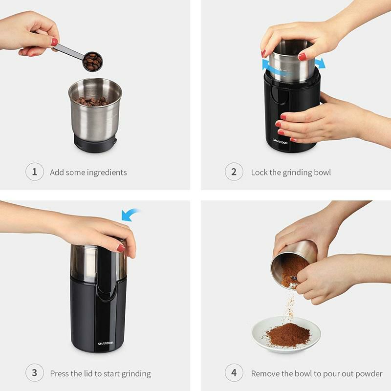 電動グラインダーブレード2種ミルコーヒー豆挽きスパイスSHARDORCoffee&SpiceGrindersElectric,2RemovableStainlessSteelBowlsforDryorWetGrinding,Black家電