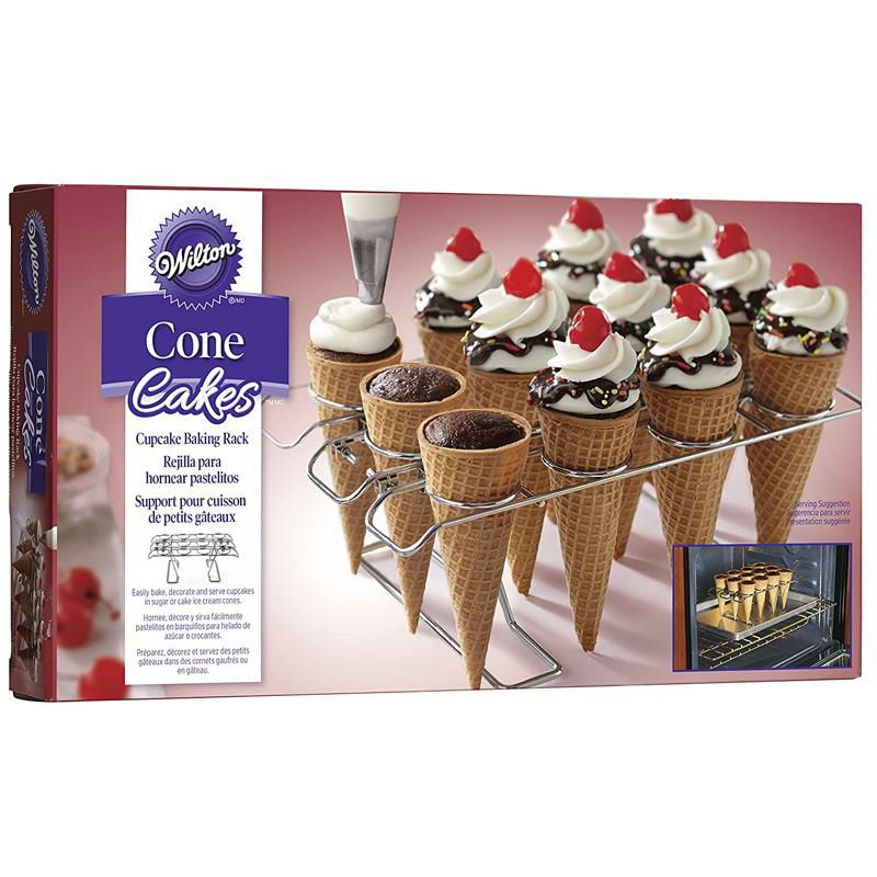 アイスクリームコーンホルダースタンドラック12本シルバーWiltonCupcakeConesBakingRack,12-CavityIceCreamConeCupcakesHolder