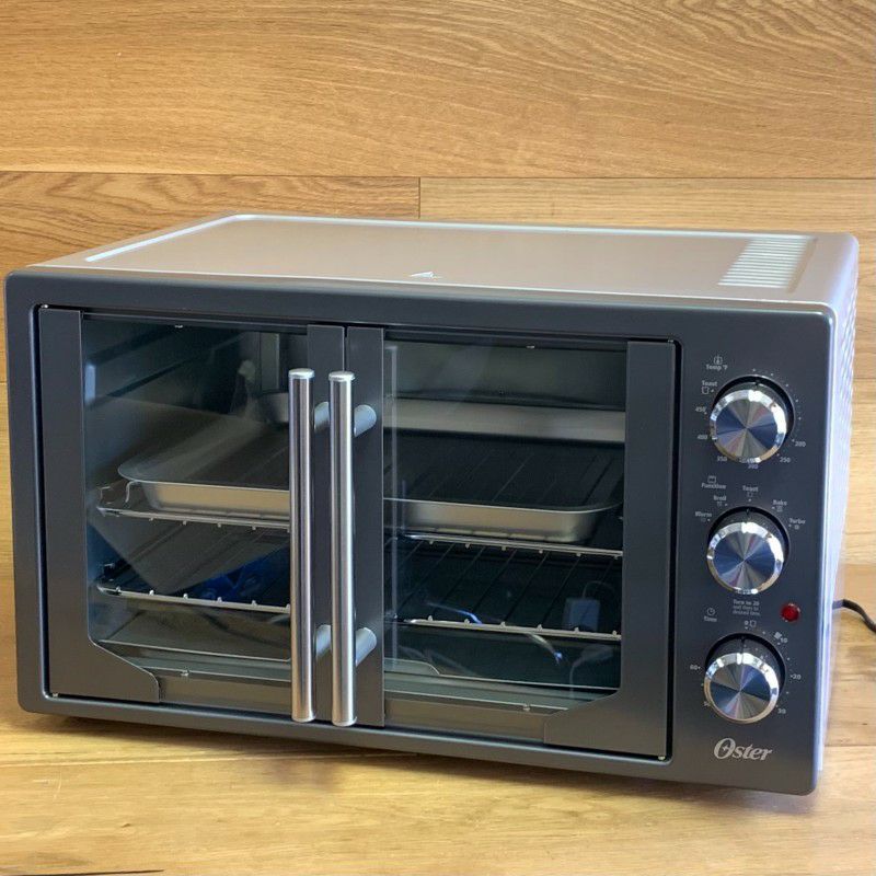 大きい コンベクションオーブン フレンチドア 観音開き オスター 大型 Oster 31160840 Extra Large Single Door  Pull French Door Turbo Convection Toaster Oven with 2 Removable Baking  Racks, Metallic and Charcoal 家電 | アルファエスパス