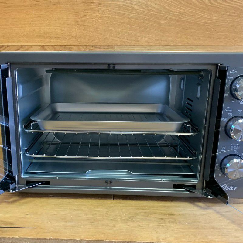 コンベクションオーブンフレンチドア観音開きオスター大型大きいOster31160840ExtraLargeSingleDoorPullFrenchDoorTurboConvectionToasterOvenwith2RemovableBakingRacks,MetallicandCharcoal家電