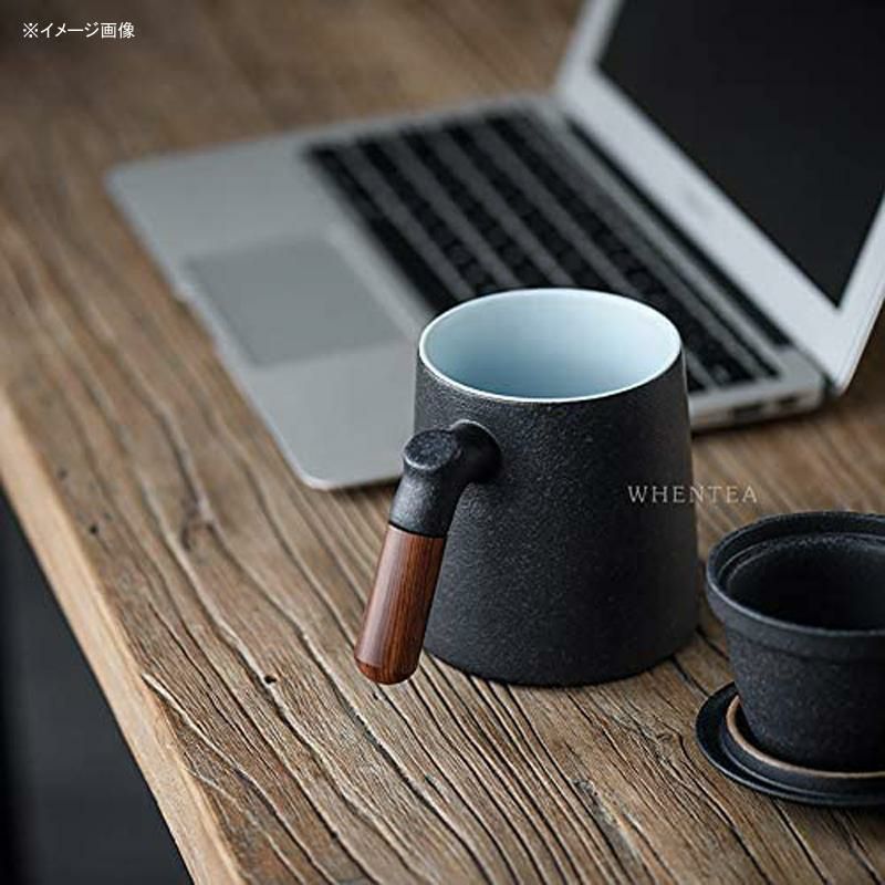 ティーマグ380mlステンレス茶こし付サンダルウッドハンドルセラミックSandalwoodhandleTeaMug,ChineseCeramicTeaCup,withInfuserandLid,13oz,MatteGrey