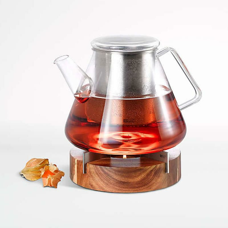 ガラスティーポット1.5L木製ウォーマーセットステンレス茶こしティーライトキャンドル限定モデルCRATEANDBARRELAdhocTeaPotWarmerBundle