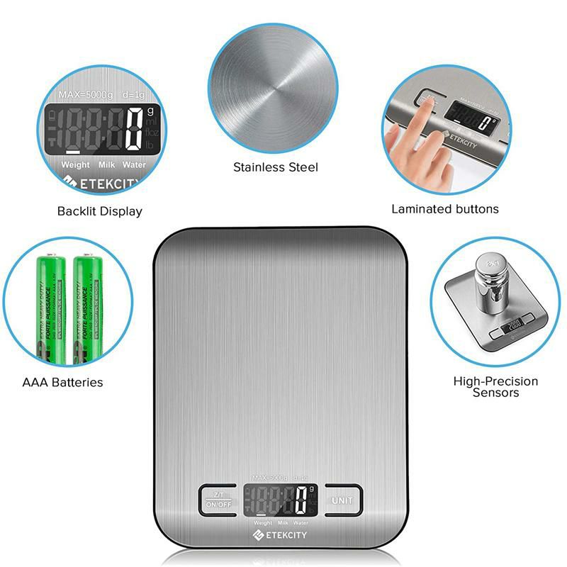 デジタルスケールキッチンはかりステンレスEtekcityFoodKitchenScale,304StainlessSteelwithBacklitDisplay,DigitalWeightGramsandOzforWeightLoss,Baking,CookingandMail,Silver,Small