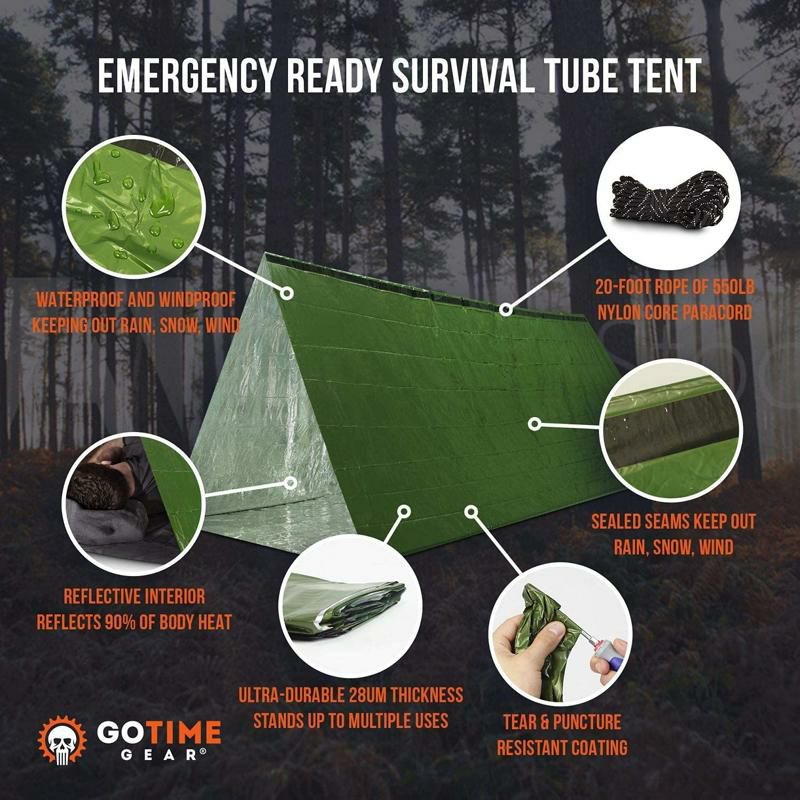 サバイバルシェルター2人用非常用テントGoTimeGearLifeTentEmergencySurvivalShelter?2PersonEmergencyTent?UseAsSurvivalTent,EmergencyShelter,TubeTent,SurvivalTarp-IncludesSurvivalWhistle&Paracord