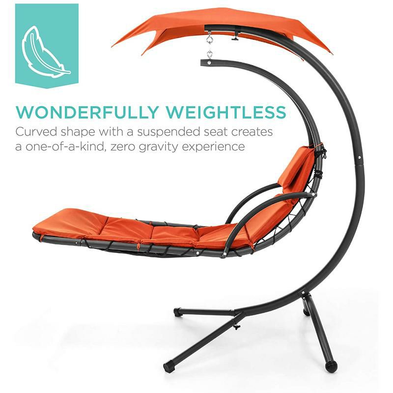 屋外用ハンギングチェアスイングクッションキャノピー付日よけBestChoiceProductsOutdoorHangingCurvedSteelChaiseLoungeChairSwingw/Built-inPillowandRemovableCanopy