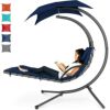 屋外用ハンギングチェアスイングクッションキャノピー付日よけBestChoiceProductsOutdoorHangingCurvedSteelChaiseLoungeChairSwingw/Built-inPillowandRemovableCanopy