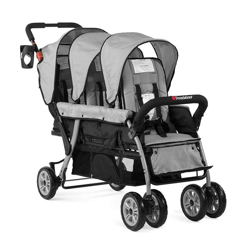 ベビーカー3人用三つ子最大18kg日よけ付FoundationsTripleSport3-SeatFoldingTandemStrollerwithCanopy