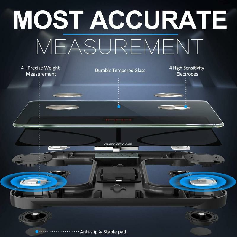 体重計Bluetoothスマホ同期体組成計BMI最大180kgデジタルバススケールRENPHOBodyFatScaleSmartBMIScaleDigitalBathroomWirelessWeightScale,BodyCompositionAnalyzerwithSmartphoneAppsyncwithBluetooth,396lbs-Black