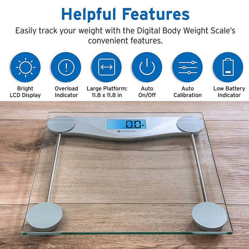 体重計最大180kg強化ガラスデジタルバススケールEtekcityDigitalBodyWeightBathroomScalewithBodyTapeMeasure,6mmTemperedGlass,400PoundsScales,Silver