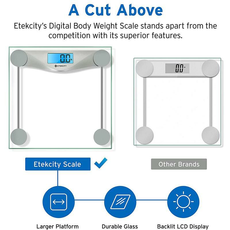 体重計最大180kg強化ガラスデジタルバススケールEtekcityDigitalBodyWeightBathroomScalewithBodyTapeMeasure,6mmTemperedGlass,400PoundsScales,Silver