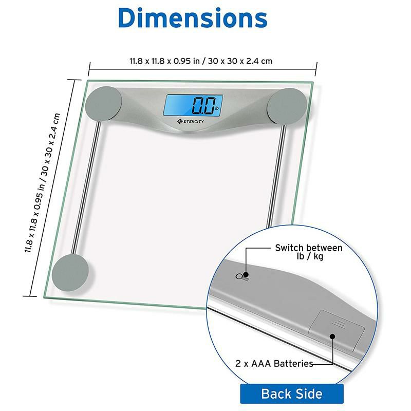 体重計最大180kg強化ガラスデジタルバススケールEtekcityDigitalBodyWeightBathroomScalewithBodyTapeMeasure,6mmTemperedGlass,400PoundsScales,Silver