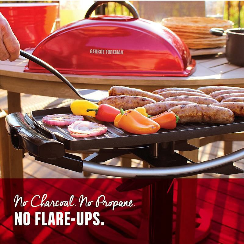 電気グリルスタンド付12人前屋外アウトドアインドアレッドGeorgeForeman12-ServingIndoor/OutdoorRectangularElectricGrill,Red,GFO201R家電