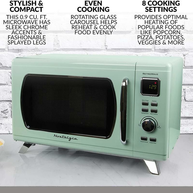 電子レンジパステルグリーンレトロノスタルジアNostalgiaMCMO9FTSGMid-CenturyRetro0.9Cu.Ft.900-WattCountertopMicrowaveOvenWithLEDDisplay,5PowerLevels,8CookSettings,SeafoamGreen家電