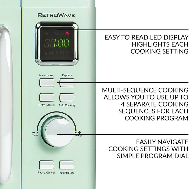 電子レンジパステルグリーンレトロノスタルジアNostalgiaMCMO9FTSGMid-CenturyRetro0.9Cu.Ft.900-WattCountertopMicrowaveOvenWithLEDDisplay,5PowerLevels,8CookSettings,SeafoamGreen家電