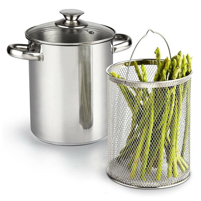 両手鍋蒸し器3.8Lフタ付アスパラガス野菜スチーマーメッシュバスケットステンレスCookNHome4Quart3-PieceVegetableAsparagusSteamerPot,StainlessSteel