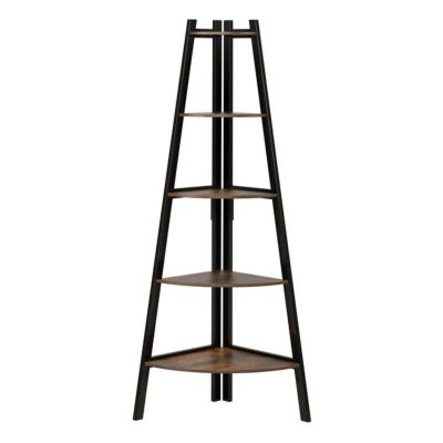 コーナーラック 5段 棚 パーチクルボード アイアンフレーム Homfa Industrial Corner Ladder Shelf, 5 Tier Bookcase A-Shaped Utility Display Organizer Plant Flower Stand Storage Rack, Wood Look Accent Metal