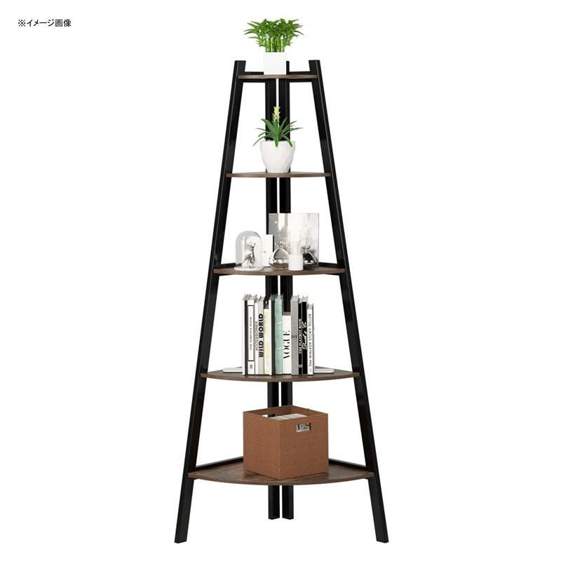 コーナーラック5段棚パーチクルボードアイアンフレームHomfaIndustrialCornerLadderShelf,5TierBookcaseA-ShapedUtilityDisplayOrganizerPlantFlowerStandStorageRack,WoodLookAccentMetalFrameFurnitureHomeOffice