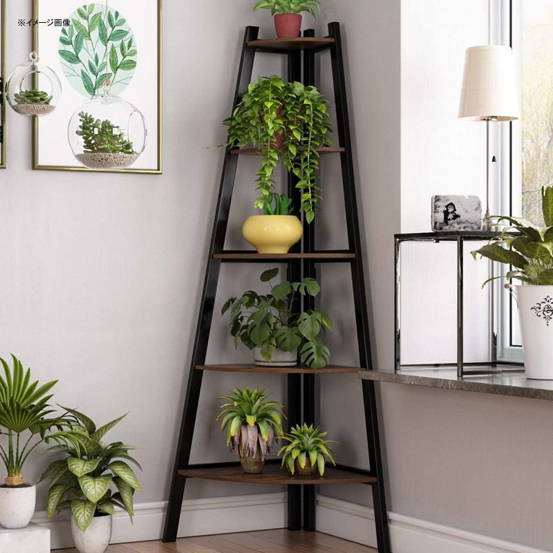 コーナーラック5段棚パーチクルボードアイアンフレームHomfaIndustrialCornerLadderShelf,5TierBookcaseA-ShapedUtilityDisplayOrganizerPlantFlowerStandStorageRack,WoodLookAccentMetalFrameFurnitureHomeOffice