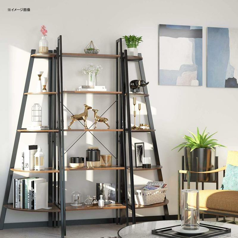 コーナーラック5段棚パーチクルボードアイアンフレームHomfaIndustrialCornerLadderShelf,5TierBookcaseA-ShapedUtilityDisplayOrganizerPlantFlowerStandStorageRack,WoodLookAccentMetalFrameFurnitureHomeOffice