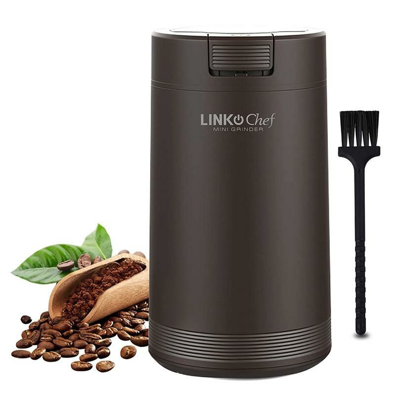 コーヒーグラインダー豆挽き電動ミルプロペラ式ナッツハーブスパイスCoffeeGrinderwithBrush,LINKChef200WSpiceGrinderwithStainlessSteelBladeforSeedBeanNutHerbPepper&Grain,LidActivatedSafetySwitch,Brown,CG-8420家電