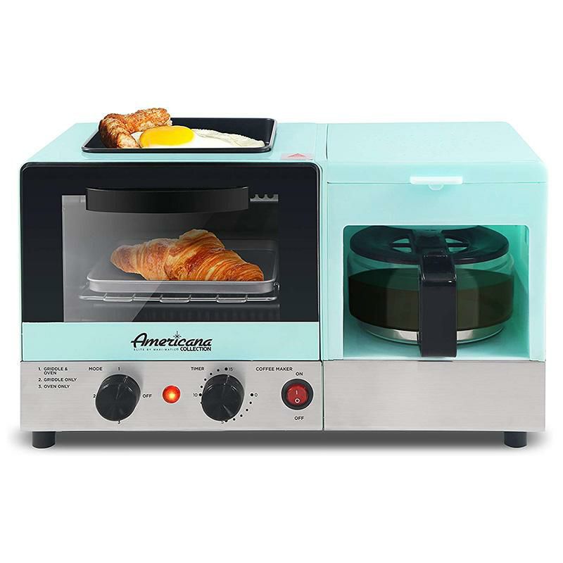 3-in-1朝食メーカーモーニングセットコーヒーメーカートースターグリルEliteGourmetMaxi-MaticAmericana3-in-1BreakfastCenterStation,4-CupCoffeemaker,ToasterOvenwith15-MinTimer,Griddle,1-Slice,Blue家電