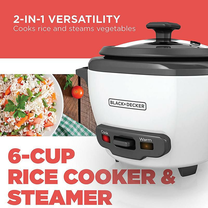 スチーマー蒸し器ライスクッカー炊飯器1.4Lブラック・アンド・デッカーBLACK+DECKERRC5066-CupCooked/3-CupUncookedRiceCookerandFoodSteamer,White家電