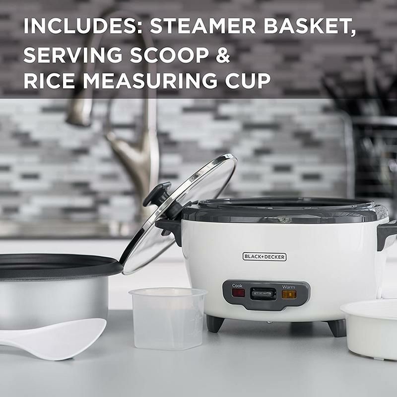 スチーマー蒸し器ライスクッカー炊飯器1.4Lブラック・アンド・デッカーBLACK+DECKERRC5066-CupCooked/3-CupUncookedRiceCookerandFoodSteamer,White家電