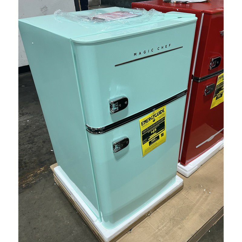 冷蔵庫冷凍庫付レトロ2ドアコンパクト90LMagicChefRetro3.2cu.ft.2-DoorMiniFridgeinMintGreen家電