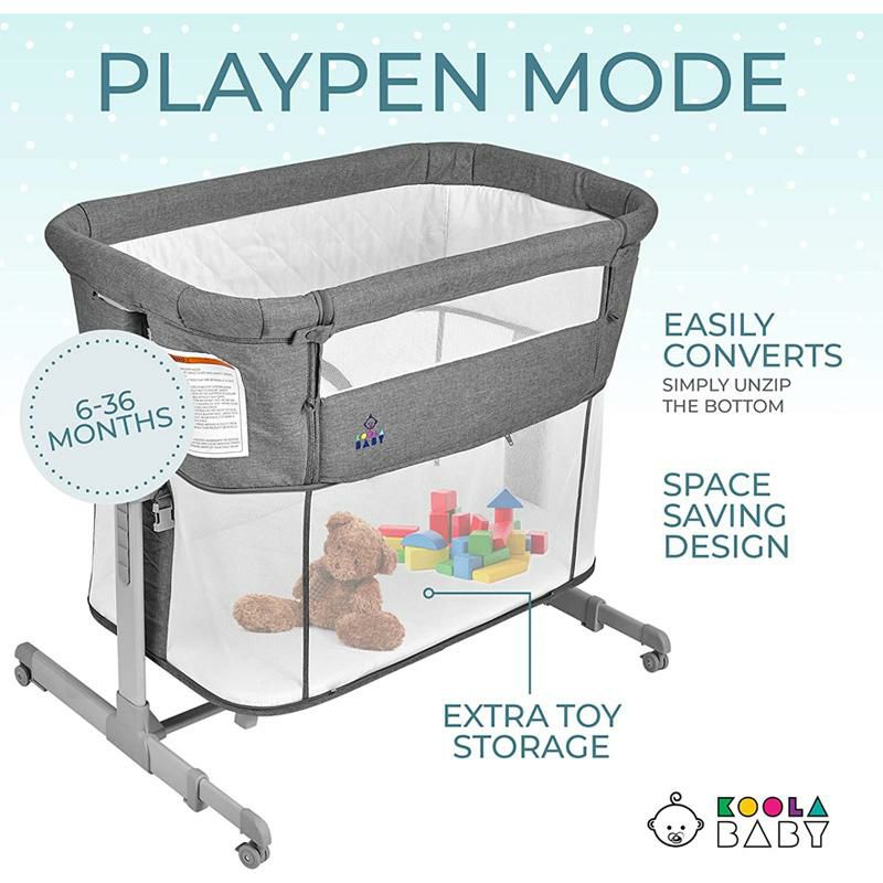 折りたたみ式3in1バシネットベッドサイドスリーパーベビーサークルベビーベッドポータブルグレー3in1BabyBassinet,BedsideSleeperforBaby,Playpen,EasyFoldingPortableCrib(Grey)-KoolaBaby