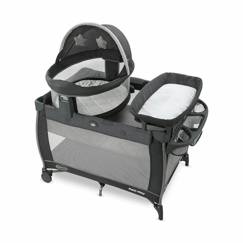 折りたたみプレイヤードバシネットトラベルドームおむつ交換キャスター付グレコGracoPack'nPlayTravelDomeLXPlayard|IncludesPortableBassinet,Full-SizeInfantBassinet,andDiaperChanger,Leyton