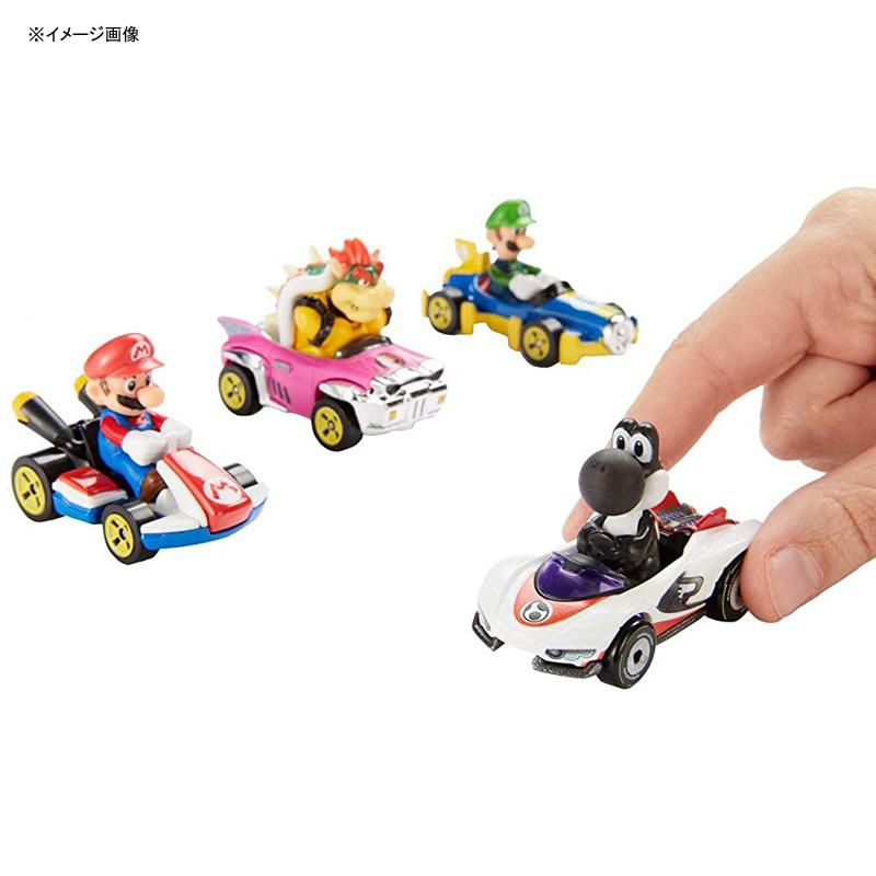 マリオカートフィギュア4体セットダイキャスト1:64スケールおもちゃレプリカルイージクッパヨッシーHotWheelsMarioKartCharactersandKartsasDie-CastCars