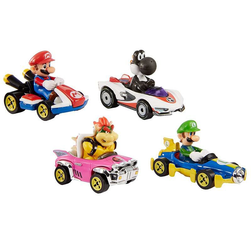 マリオカートフィギュア4体セットダイキャスト1:64スケールおもちゃレプリカルイージクッパヨッシーHotWheelsMarioKartCharactersandKartsasDie-CastCars