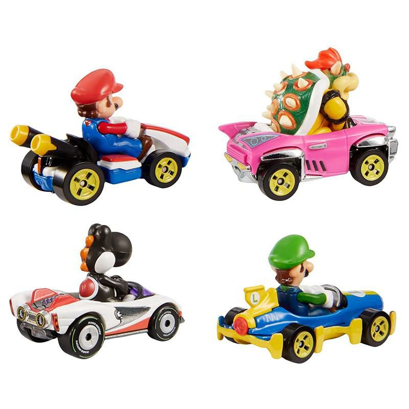 マリオカートフィギュア4体セットダイキャスト1:64スケールおもちゃレプリカルイージクッパヨッシーHotWheelsMarioKartCharactersandKartsasDie-CastCars